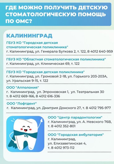 Калининградским родителям рассказали, где детям можно вылечить зубы по полису ОМС (список)  - Новости Калининграда | Иллюстрации: Городская детская стоматологическая поликлиника Калининграда 