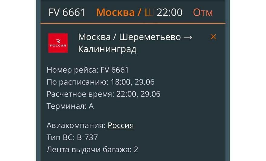 Развернулся на половине пути: самолёт не смог долететь до Калининграда и вернулся в Шереметьево - Новости Калининграда | Фото: онлайн-табло аэропортов