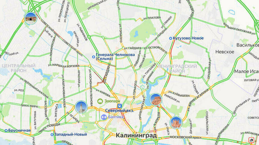 Выезды из Калининграда в сторону моря второе утро подряд собирают пробки - Новости Калининграда | Скриншот сервиса «Яндекс. Карты»