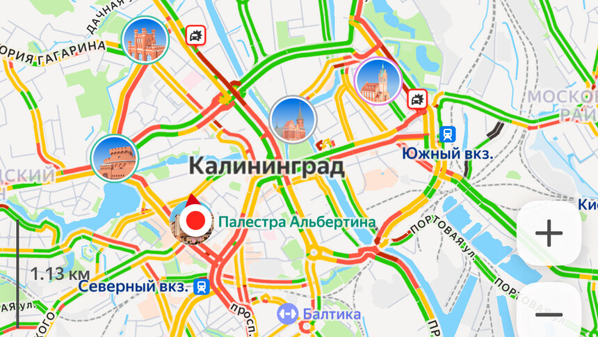 Десять ДТП и семибалльные пробки: карта заторов на вечер пятницы - Новости Калининграда | Фото: скриншот сервиса «Яндекс.Карты»