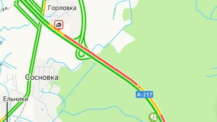 Почти пять километров: на Приморском кольце собралась пробка со стороны выезда из Калининграда (видео) - Новости Калининграда | Фото: Скриншот сервиса «Яндекс.Карты»