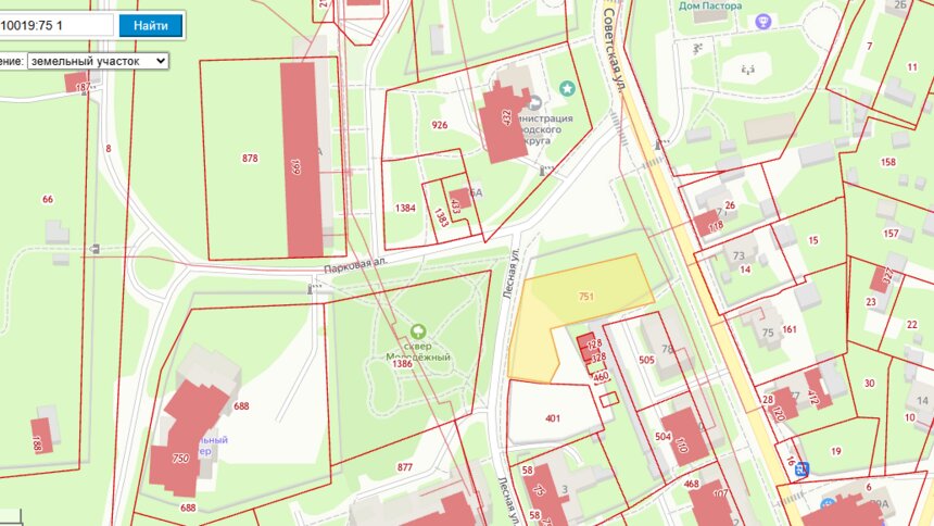 В Янтарном по соседству со сквером и зданием администрации появится кафе - Новости Калининграда | Скриншот кадастровой карты