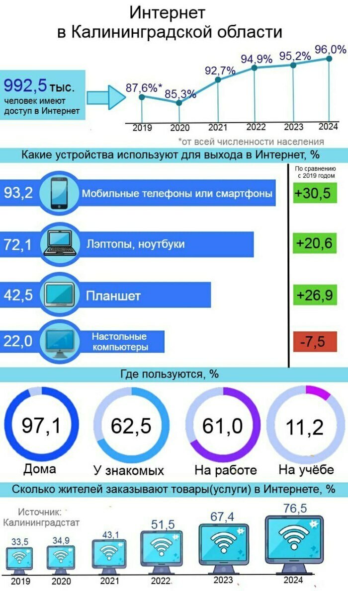 Смартфоны правят бал: 96% калининградцев живут в интернете   | Инфографика: Артем Пахоменко