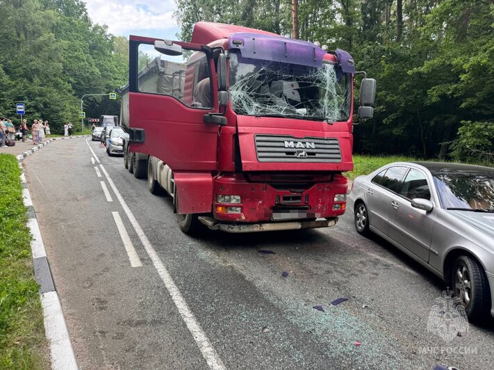 Под Светлым столкнулись автобус и песковоз, одного из пассажиров вынесли на носилках (фото, видео) - Новости Калининграда | Фото: МЧС Калининградской области 
