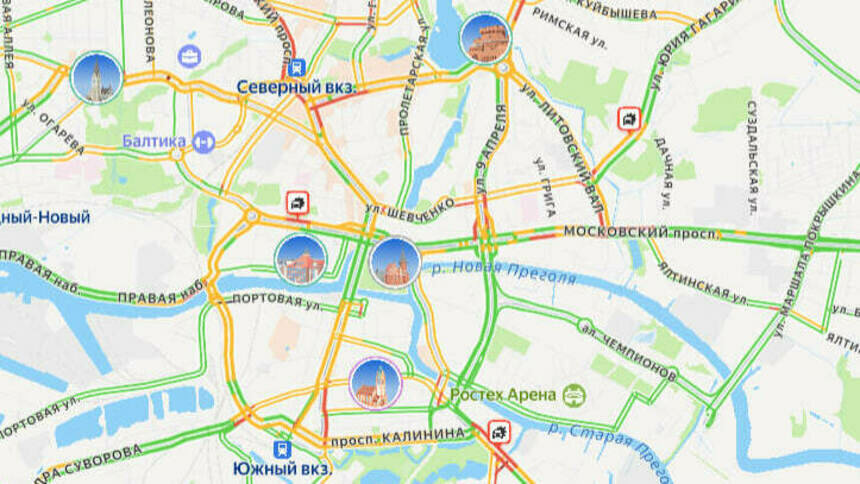 3 ДТП: карта пробок в Калининграде на утро четверга - Новости Калининграда | Скриншот сервиса «Яндекс. Карты»