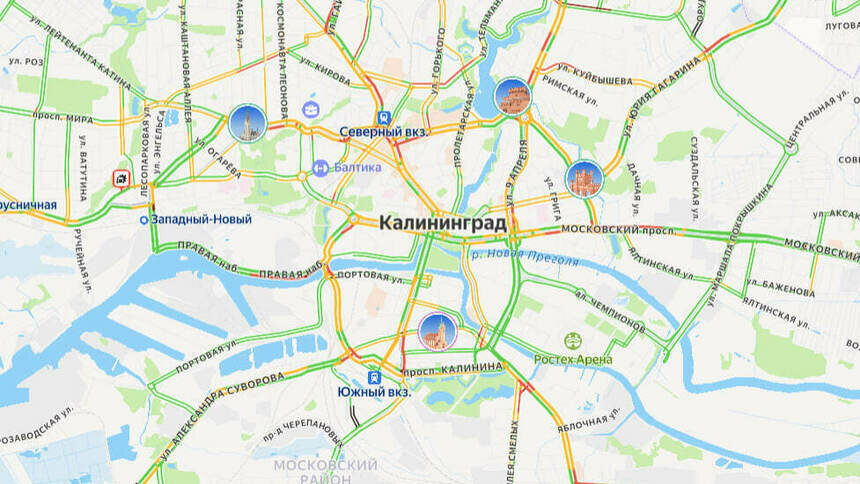 В центре много красного: карта пробок в Калининграде на утро пятницы - Новости Калининграда | Скриншот сервиса «Яндекс. Карты»