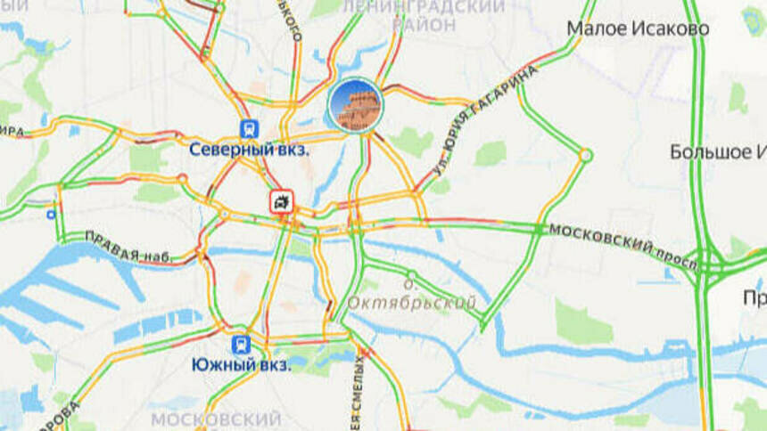Одна авария: карта пробок в Калининграде на утро вторника - Новости Калининграда | Скриншот сервиса «Яндекс. Карты»