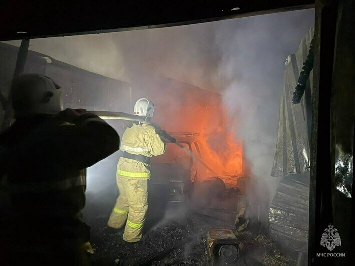 В Балтийске загорелась постройка из металлопрофиля, огонь уничтожил «Оку» и нескольких куриц - Новости Калининграда | Фото: МЧС региона