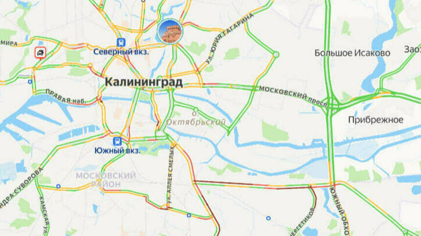 Одна авария: карта пробок в Калининграде на утро четверга - Новости Калининграда | Скриншот сервиса «Яндекс. Карты»