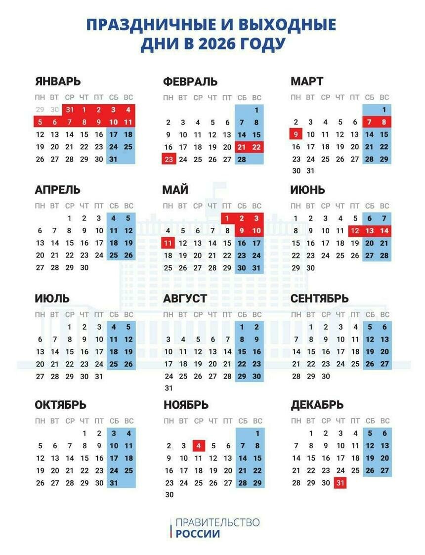 Сколько дней в 2026 году калининградцы могут законно не работать (календарь)