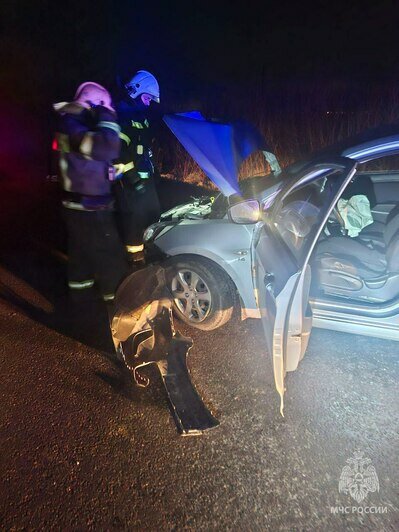 В Гурьевском районе легковушка врезалась в фонарный столб, на место аварии вызывали МЧС - Новости Калининграда | Фото: МЧС региона