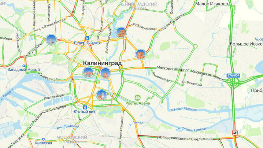 Одна авария: карта пробок в Калининграде на утро четверга  - Новости Калининграда | Скриншот сервиса «Яндекс.Карты»