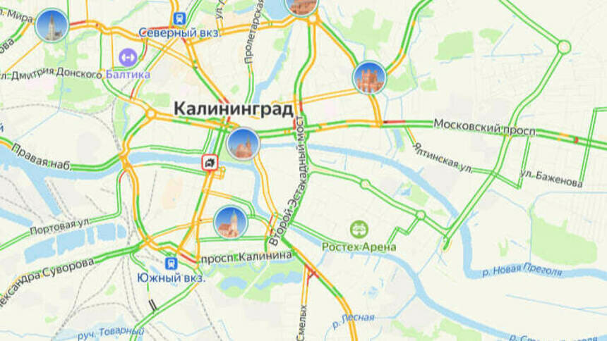 Из-за аварии в центре Калининграда собирается пробка - Новости Калининграда | Скриншот сервиса «Яндекс. Карты»
