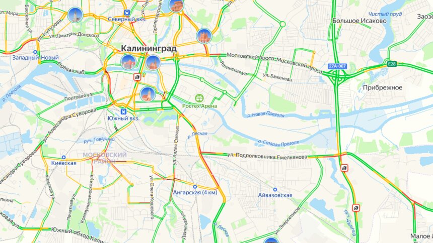 Четыре ДТП и пробки в шесть баллов: дорожная ситуация в Калининграде на утро пятницы - Новости Калининграда | Фото: скриншот сервиса «Яндекс.Карты»