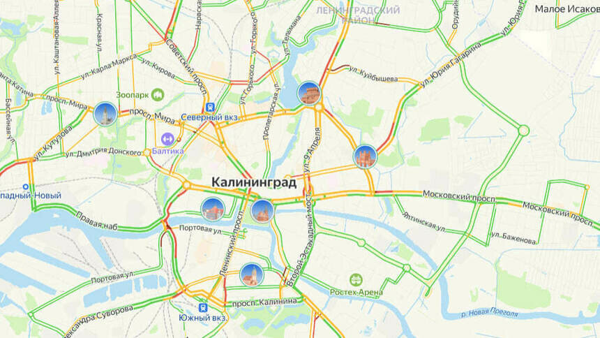 В центре приходится постоять: карта пробок в Калининграде на утро среды - Новости Калининграда | Скриншот сервиса «Яндекс.Карты»