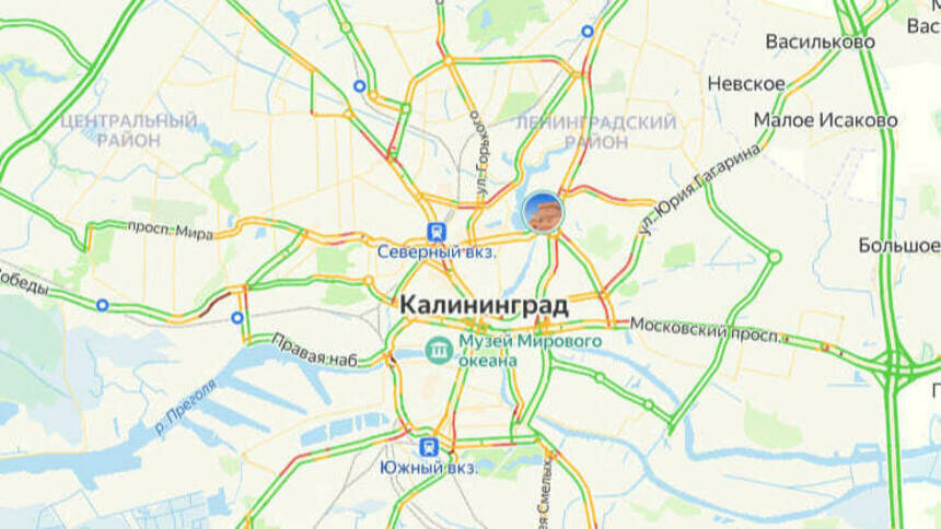 В центре проехать сложно: карта пробок в Калининграде на утро пятницы - Новости Калининграда | Скриншот сервиса «Яндекс.Карты»