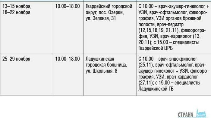 К кому приедет поликлиника в ноябре