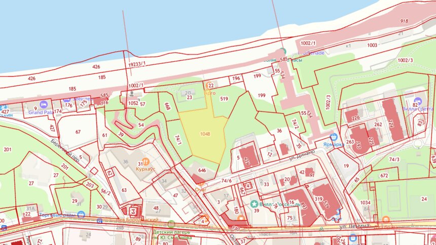 На склоне в центре Светлогорска хотят построить пятиэтажную гостиницу, эксперты дали добро - Новости Калининграда | Скриншот кадастровой карты На склоне в центре Светлогорска хотят построить пятиэтажную гостиницу, эксперты дали добро - Новости Калининграда | Скриншот кадастровой карты