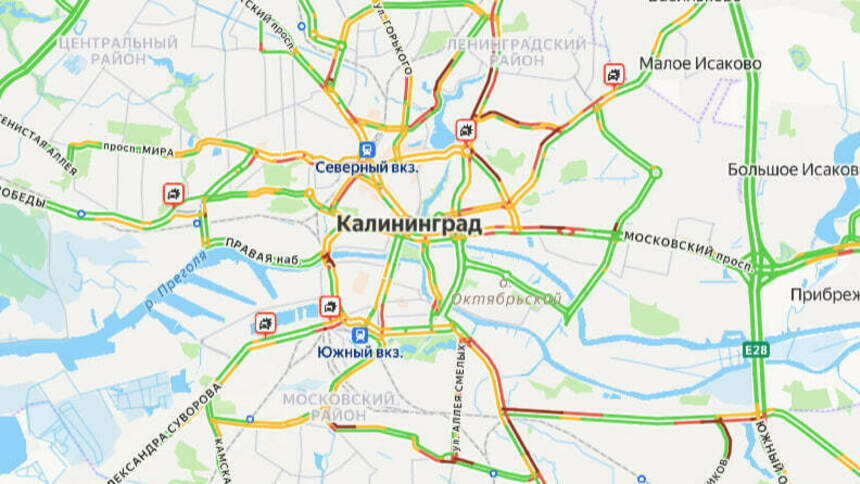5 ДТП: карта в Калининграде на утро вторника - Новости Калининграда | Скриншот сервиса «Яндекс. Карты» 5 ДТП: карта в Калининграде на утро вторника - Новости Калининграда | Скриншот сервиса «Яндекс. Карты»