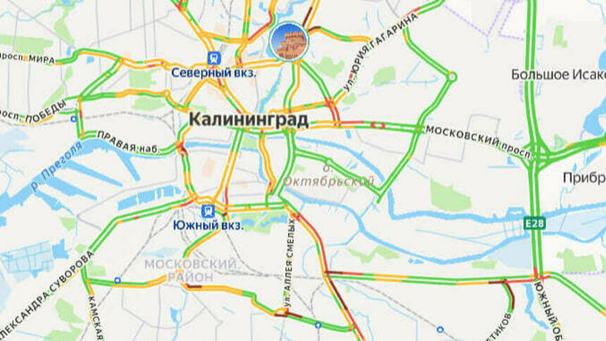 В центре местами проехать сложно: карта пробок в Калининграде на утро четверг - Новости Калининграда | Скриншот сервиса «Яндекс. Карты» В центре местами проехать сложно: карта пробок в Калининграде на утро четверг - Новости Калининграда | Скриншот сервиса «Яндекс. Карты»