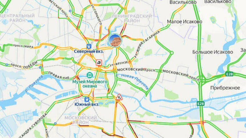 Одна авария: карта пробок в Калининграде на утро пятницы  - Новости Калининграда | Скриншот сервиса «Яндекс. Карты» Одна авария: карта пробок в Калининграде на утро пятницы  - Новости Калининграда | Скриншот сервиса «Яндекс. Карты»