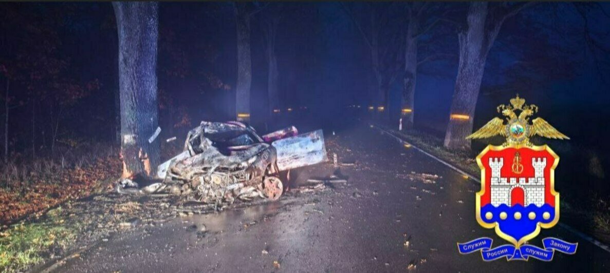 От удара машина загорелась. В Правдинском районе ночью произошло смертельное ДТП - Новости Калининграда | Фото: ГАИ