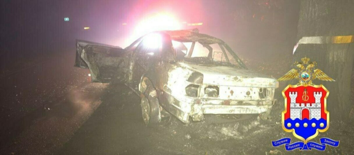 От удара машина загорелась. В Правдинском районе ночью произошло смертельное ДТП - Новости Калининграда | Фото: ГАИ