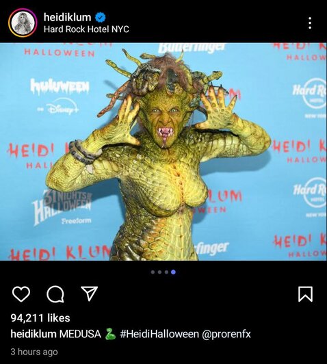 Супермодель Хайди Клум в честь Хэллоуина перевоплотилась в горгону Медузу (фото)  - Новости Калининграда | Фото: скриншот соцсетей Хайди Клум 