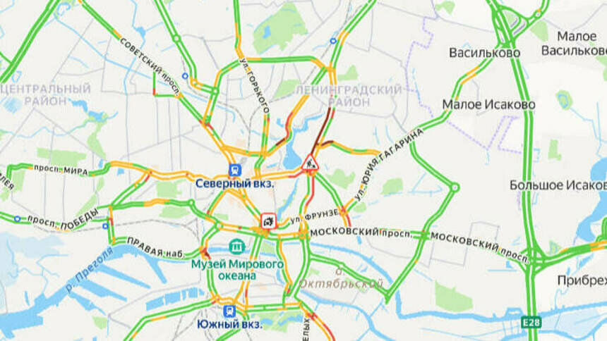 3 аварии: карта пробок в Калининграде на утро субботы - Новости Калининграда | Скриншот сервиса «Яндекс. Карты»