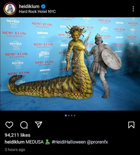 Супермодель Хайди Клум в честь Хэллоуина перевоплотилась в горгону Медузу (фото)  - Новости Калининграда | Фото: скриншот соцсетей Хайди Клум 