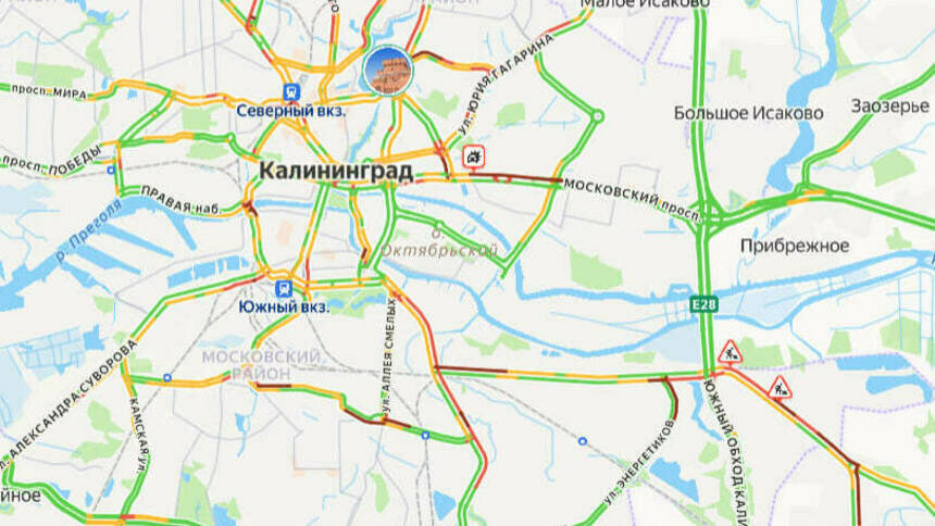 Одна авария: карта пробок в Калининграде на утро пятницы - Новости Калининграда | Скриншот сервиса «Яндекс. Карты»