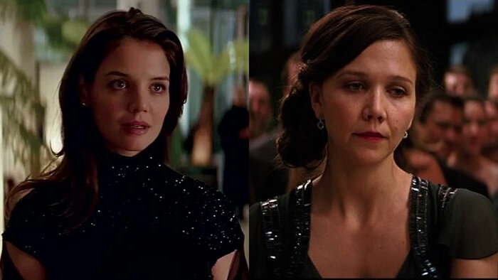 Кэти Холмс / Мэгги Джилленхол | Кадры из фильмов «Бэтмен: Начало» и «Тёмный рыцарь»