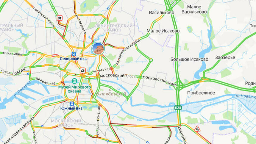 Две аварии: карта пробок в Калининграде на утро четверга - Новости Калининграда | Скриншот сервиса «Яндекс. Карты»