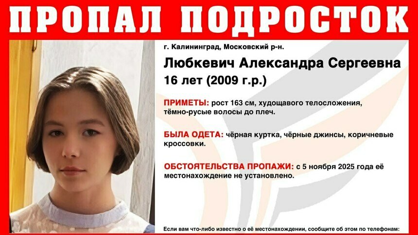 В Калининграде в Московском районе пропала 16-летняя девушка - Новости Калининграда | Фото: ПСО &quot;Запад&quot;