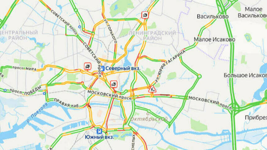 3 ДТП: карта пробок в Калининграде на утро четверга - Новости Калининграда | Скриншот сервиса «Яндекс. Карты»