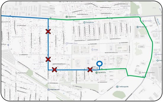 Автобусы №92 будут три недели ездить по изменённому маршруту из-за работ на Левитана и Айвазовского (схема)   - Новости Калининграда | Иллюстрация: Центр организации движения и пассажирских перевозок. 