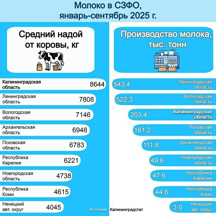 Калининградская область вошла в число молочных лидеров (инфографика) | Инфографика: Артем Пахоменко