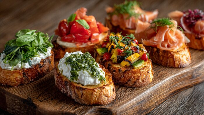 Гости уже в дверях, а на столе удивить нечем: 6 вариантов брускетт с необычными сочетаниями - Новости Калининграда | Иллюстрация: Алиса Игонина / Midjourney