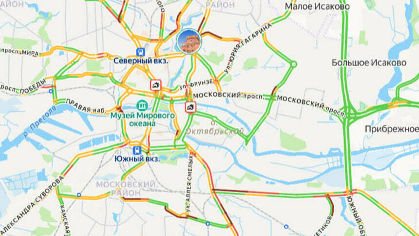 Две аварии: карта пробок в Калининграде на утро четверга - Новости Калининграда | Скриншот сервиса «Яндекс. Карты»