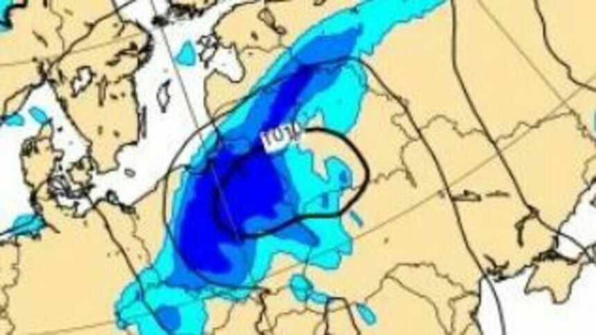 Калининградская область в среду окажется в полосе снежного бурана - Новости Калининграда | Карта: Европейский центр среднесрочных прогнозов