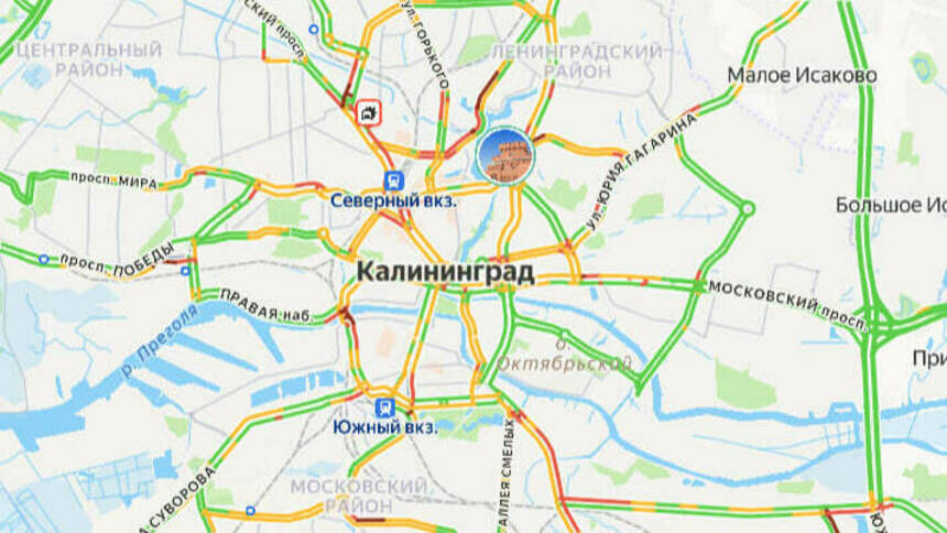 Одна авария: карта пробок в Калининграде на утро пятницы - Новости Калининграда | Скриншот сервиса «Яндекс. Карты»