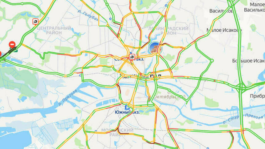 Ситуация — 7 баллов: карта пробок в Калининграде на утро среды - Новости Калининграда | Скриншот сервиса «Яндекс. Карты»