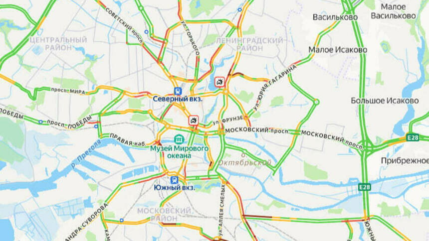 Две аварии: карта пробок в Калининграде на утро вторника - Новости Калининграда | Скриншот сервиса «Яндекс. Карты»