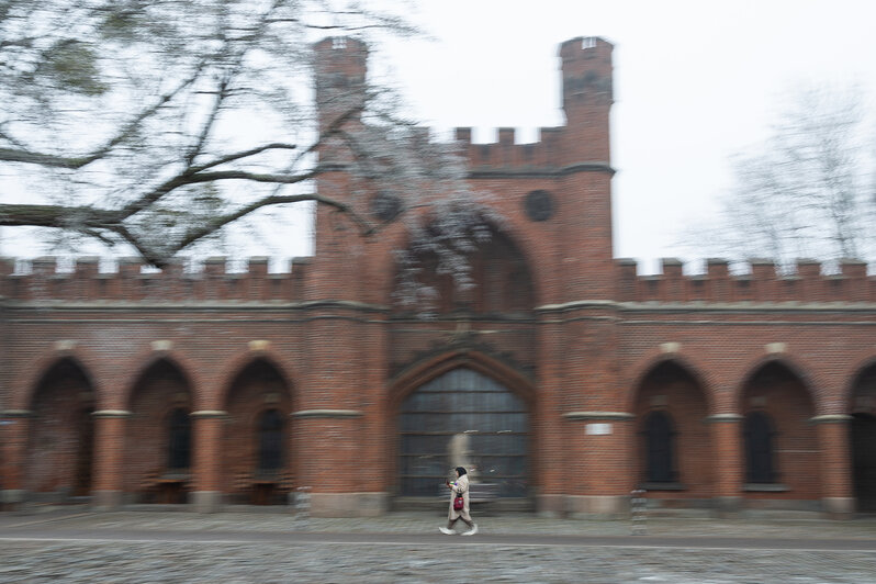 Свет сквозь пелену: в затянутом туманом Калининграде начали устанавливать первую новогоднюю ёлку (фоторепортаж) - Новости Калининграда | Фото: Александр Подгорчук / «Клопс»