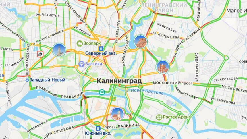 Три аварии: карта пробок в Калининграде на утро четверга - Новости Калининграда | Скриншот сервиса «Яндекс. Карты»