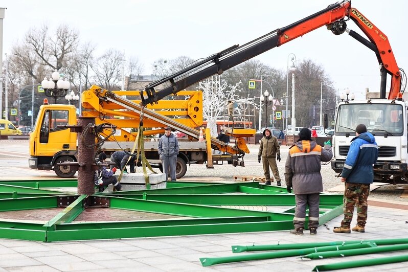 На площади Победы в Калининграде начал расти каркас будущей новогодней ёлки (фоторепортаж)  - Новости Калининграда | Фото: Александр Подгорчук / «Клопс»