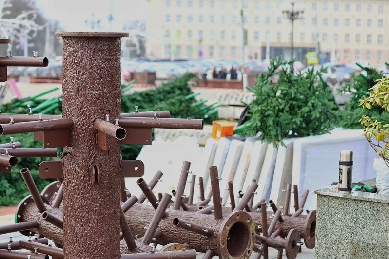 На площади Победы в Калининграде начал расти каркас будущей новогодней ёлки (фоторепортаж)  - Новости Калининграда | Фото: Александр Подгорчук / «Клопс»