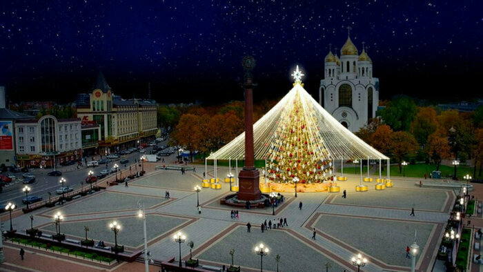 В центре Калининграда устанавливают новую ёлку со встроенной иллюминацией (фото, видео) - Новости Калининграда | Фото администрации Калининграда