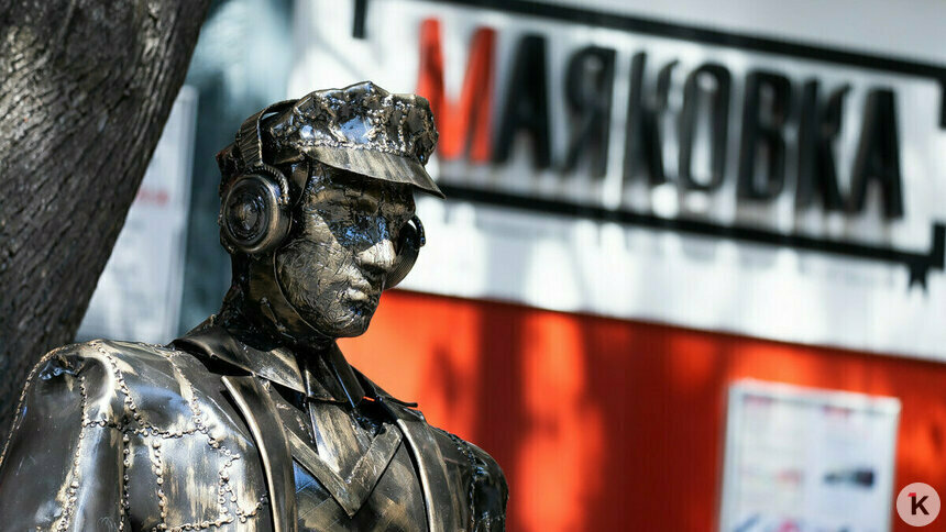 Прошлым летом горожан взбудоражил металлический Маяковский у входа в библиотеку | Фото: Александр Подгорчук / Архив «Клопс»