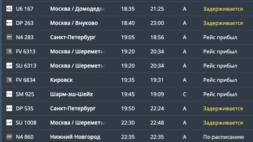 Калининградцы не могут улететь из Москвы, столица задерживает рейсы - Новости Калининграда | Фото: онлайн-табло Храброво